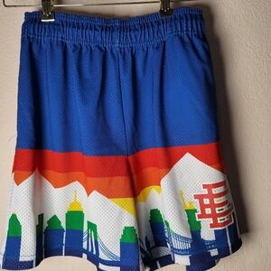 Eric Emanuel Basketball‎ Shorts Blue Skyline Graphic Mesh Size Large